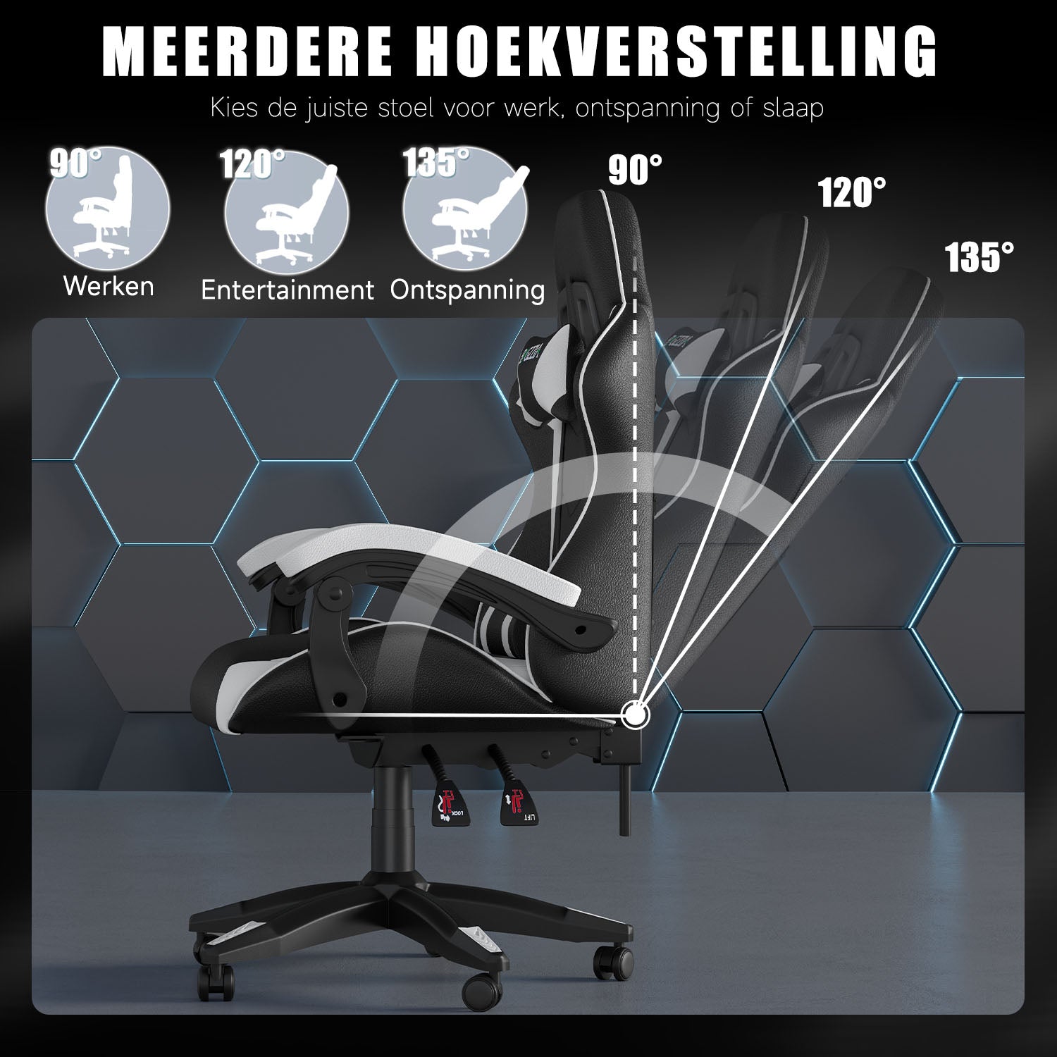 Gamestoel Bureaustoel Ergonomische Gamestoel, Bureaustoel met Hoofdsteun en Lumbaalkussen