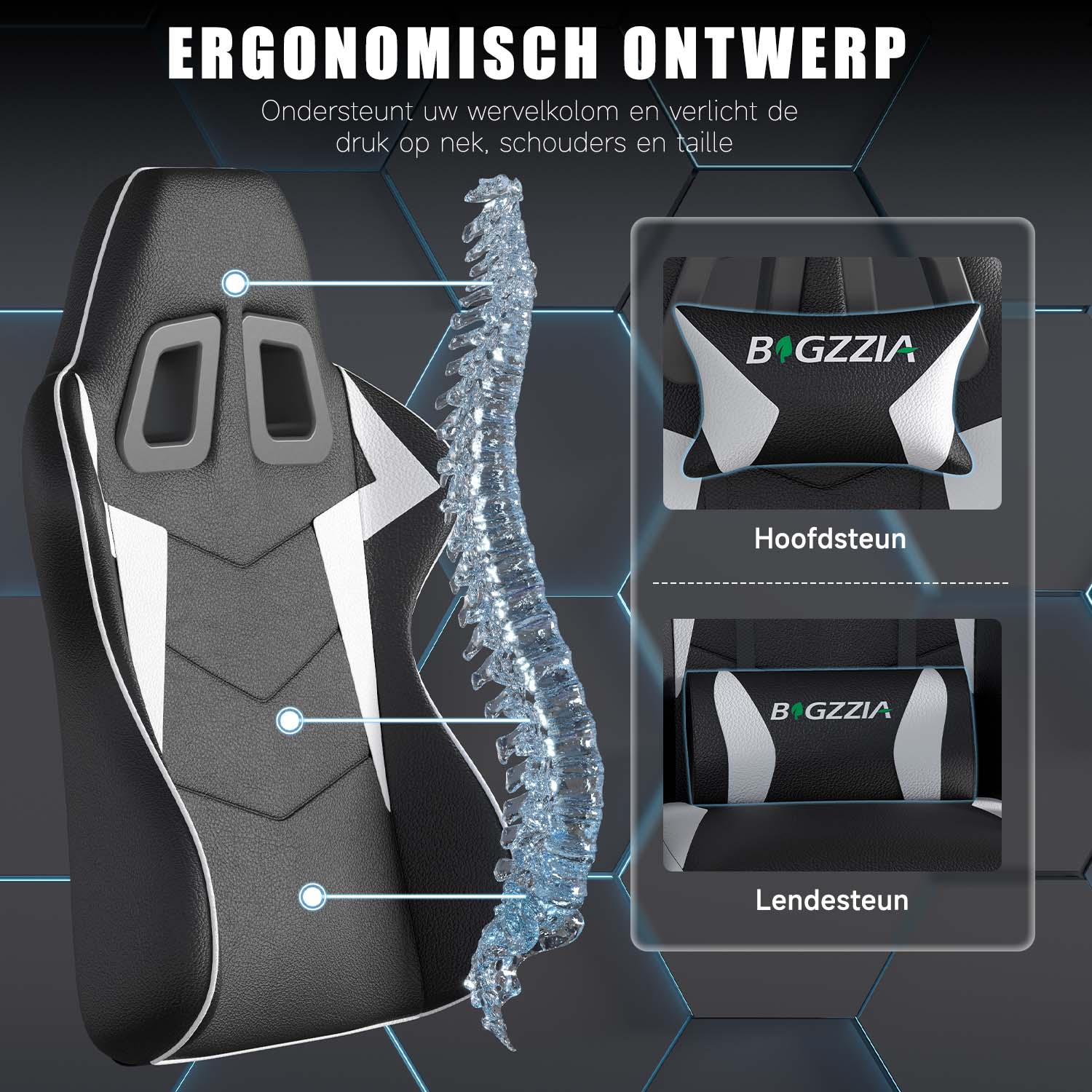 Gamestoel Bureaustoel Ergonomische Gamestoel, Bureaustoel met Hoofdsteun en Lumbaalkussen