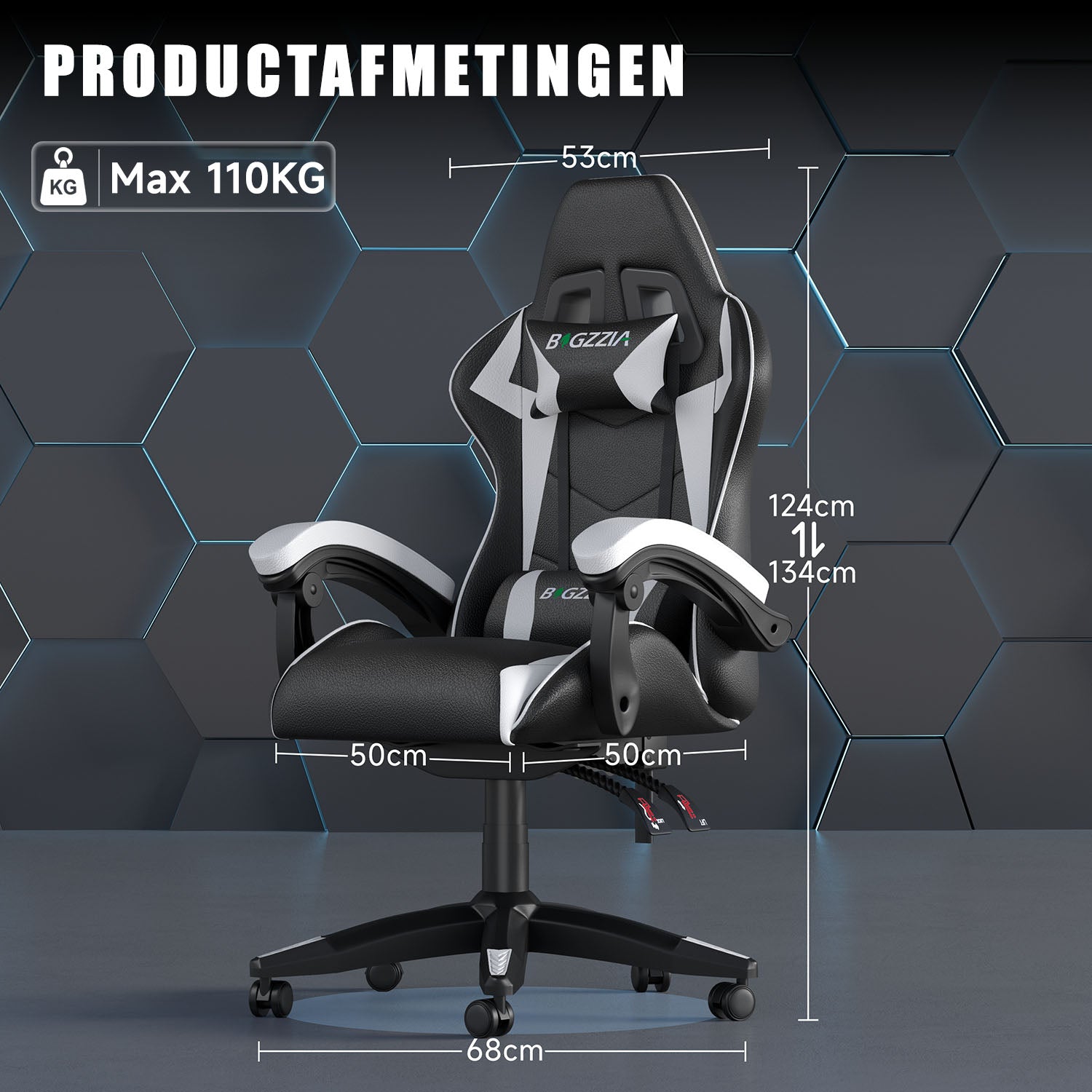 Gamestoel Bureaustoel Ergonomische Gamestoel, Bureaustoel met Hoofdsteun en Lumbaalkussen
