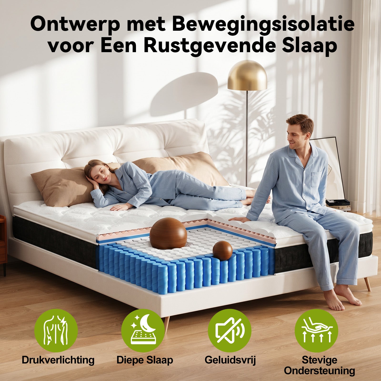 Pocketveringmatras met Traagschuim, 25 cm Hybride Matrassen, Gemiddelde Stevigheid, Randversteviging