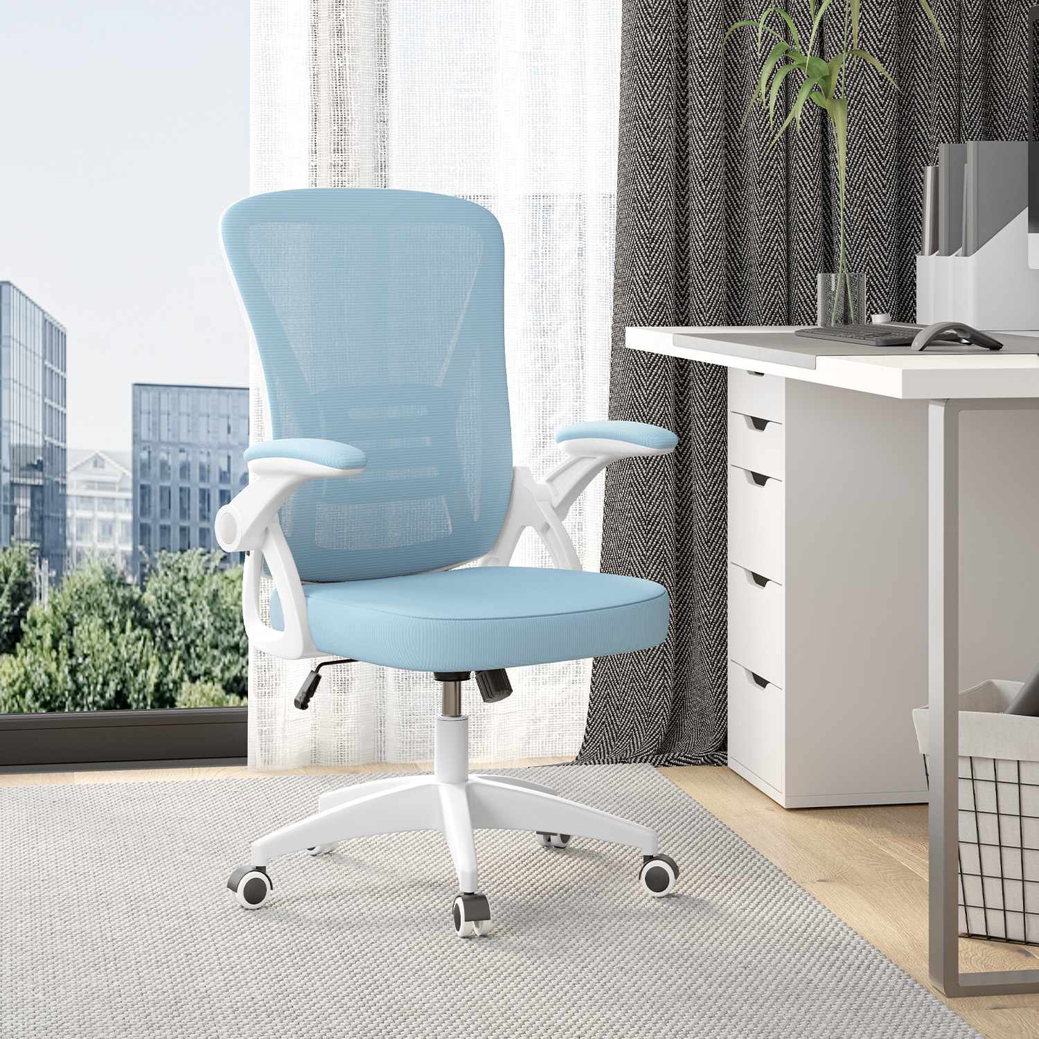 Bureau Stoel Ergonomische Bureaustoel met 90° Opklapbare Armleuning, in Hoogte Verstelbare Bureaustoel