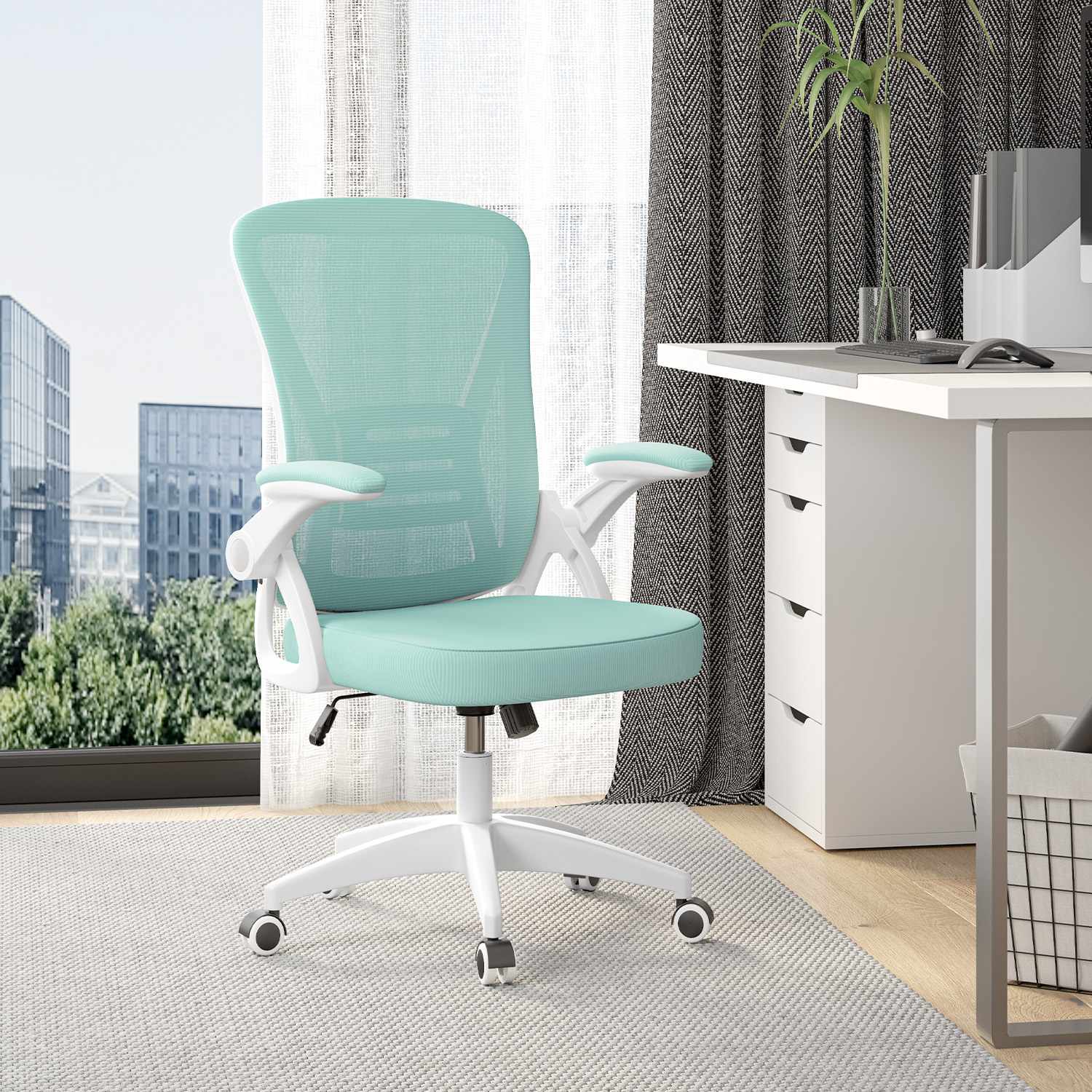 Bureau Stoel Ergonomische Bureaustoel met 90° Opklapbare Armleuning, in Hoogte Verstelbare Bureaustoel