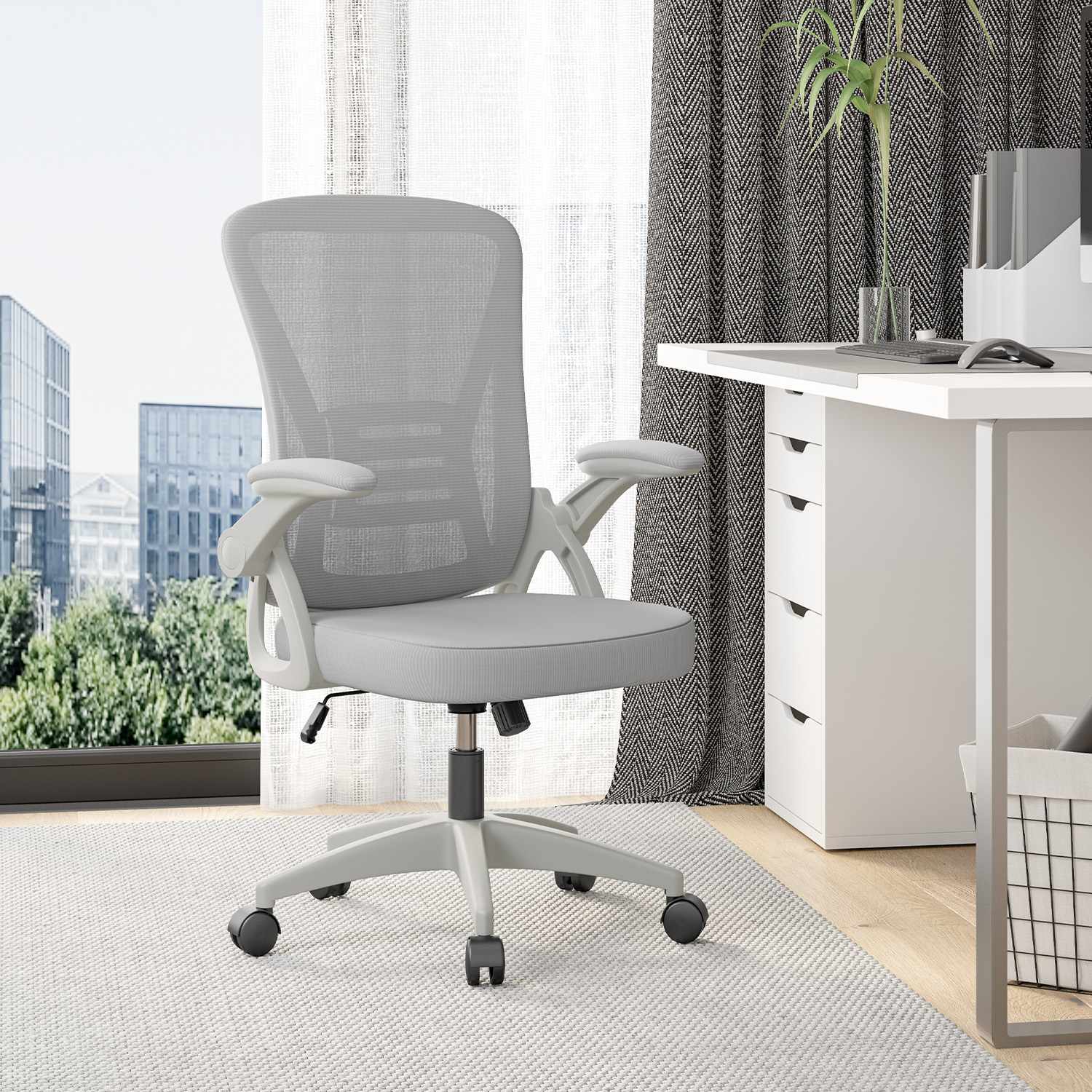 Bureau Stoel Ergonomische Bureaustoel met 90° Opklapbare Armleuning, in Hoogte Verstelbare Bureaustoel