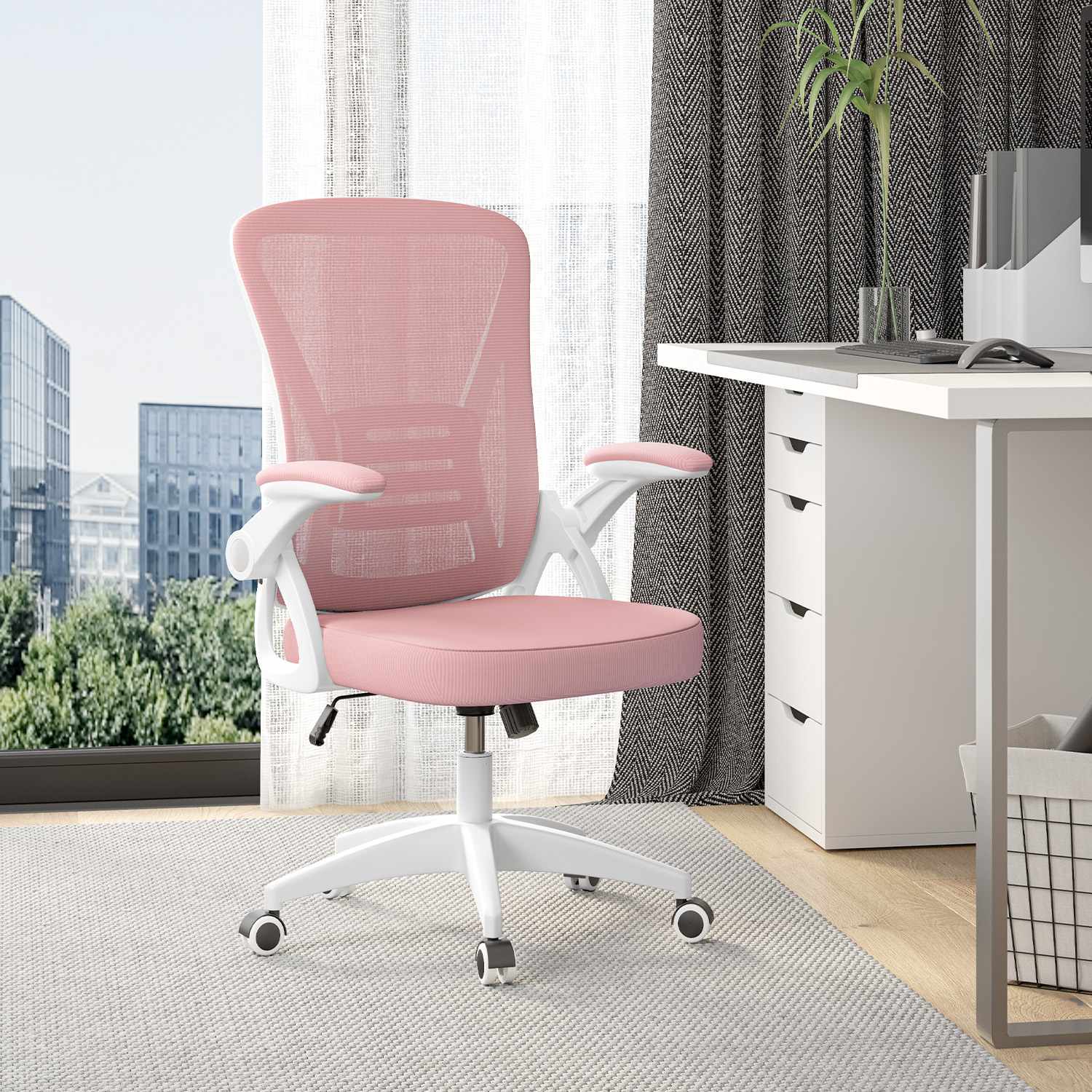 Bureau Stoel Ergonomische Bureaustoel met 90° Opklapbare Armleuning, in Hoogte Verstelbare Bureaustoel