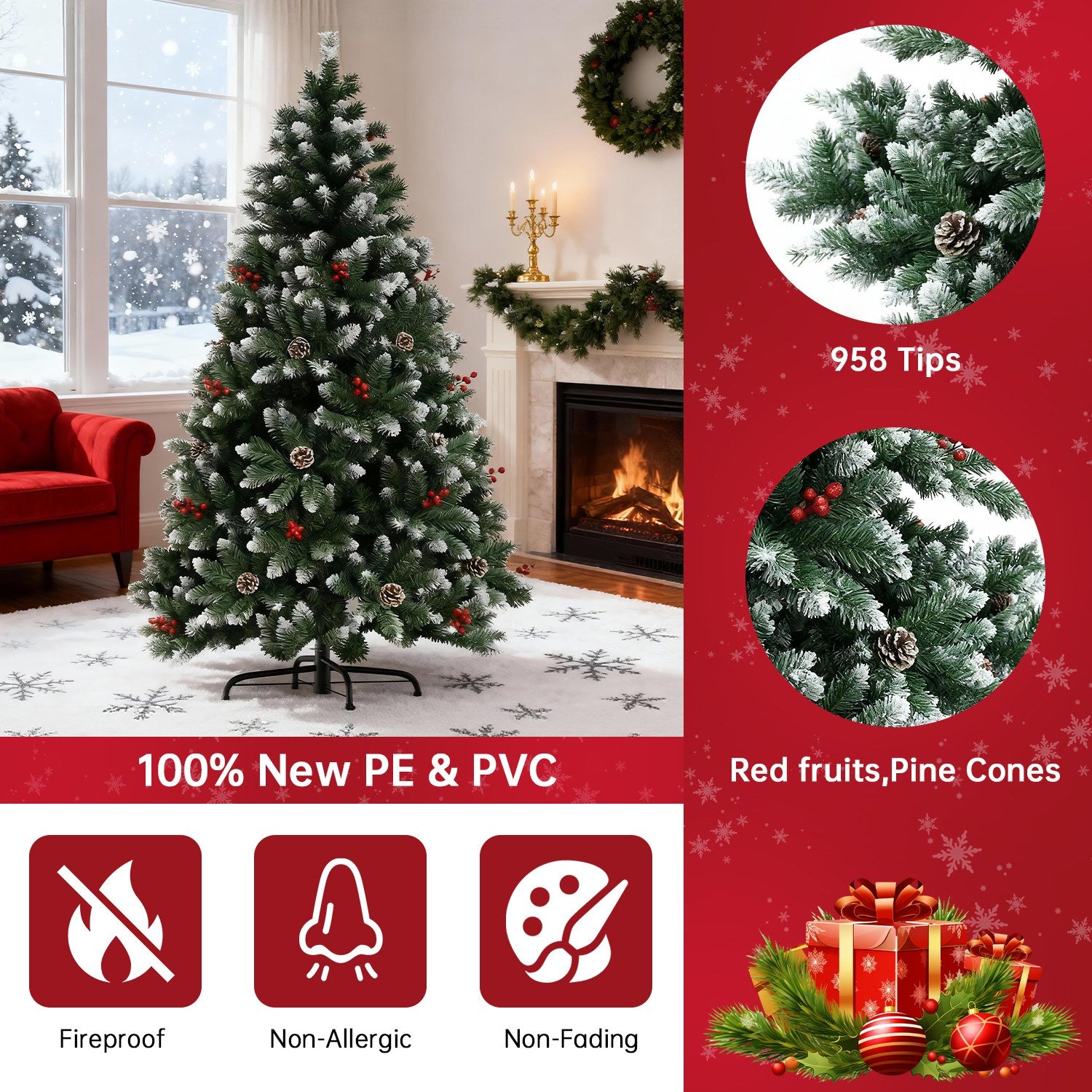 Kunstkerstboom, Opvouwbare Kerstboom met Metalen Standaard