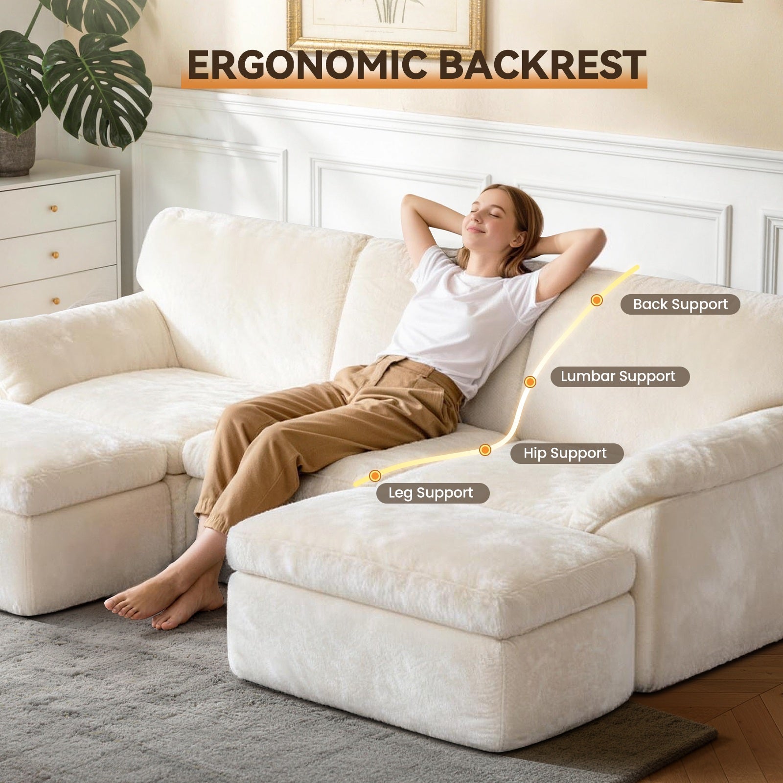 5-Zits U-Vormige Hoekbank, Comfortabele Modulaire Bank, Vrij te Combineren.