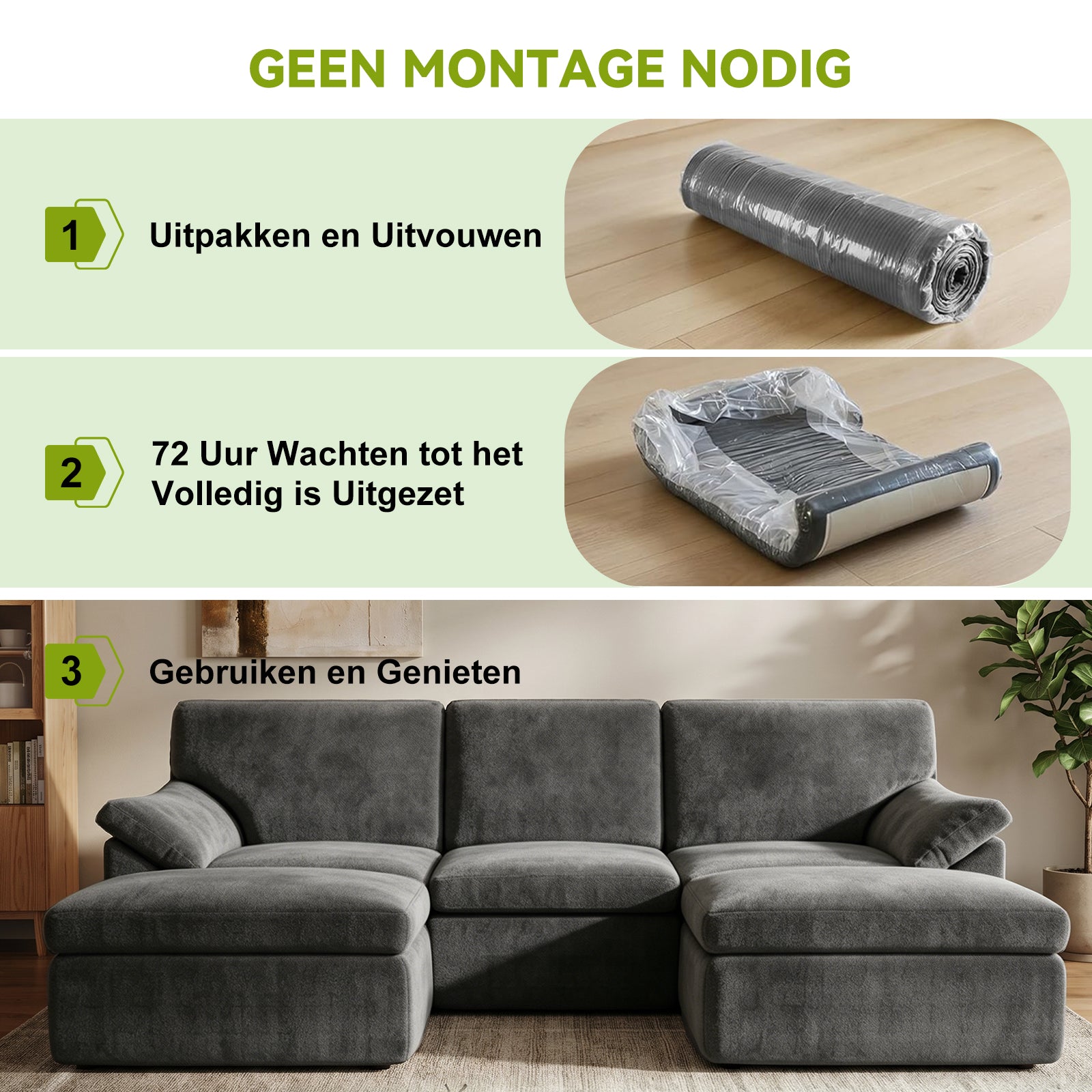5-Zits U-Vormige Hoekbank, Comfortabele Modulaire Bank, Vrij te Combineren.