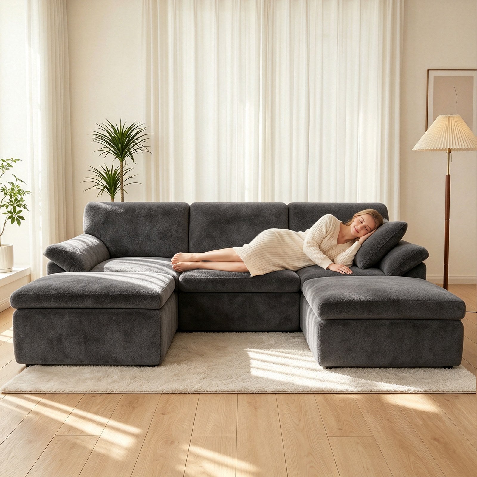5-Zits U-Vormige Hoekbank, Comfortabele Modulaire Bank, Vrij te Combineren.