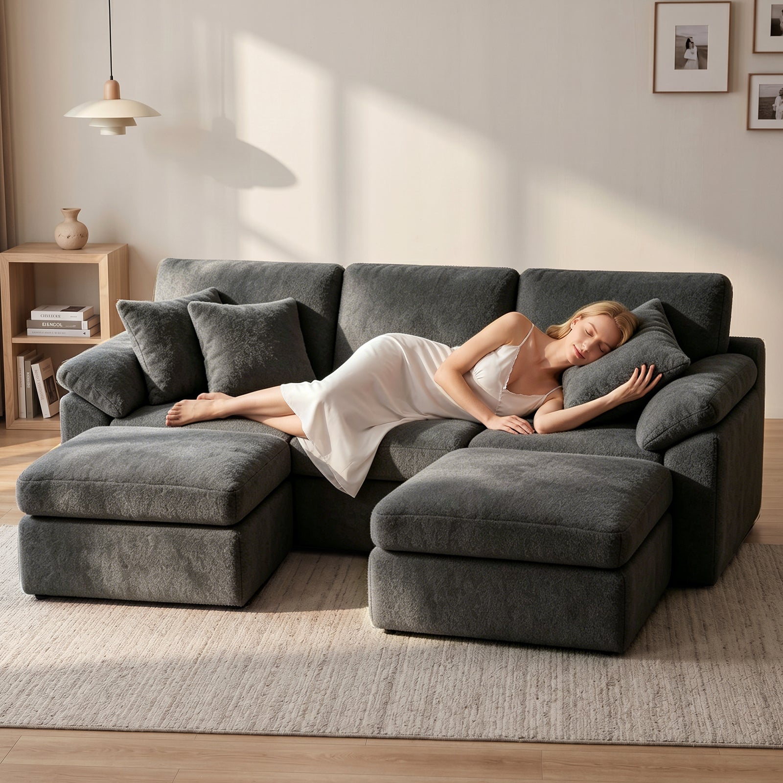 5-Zits U-Vormige Hoekbank, Comfortabele Modulaire Bank, Vrij te Combineren.