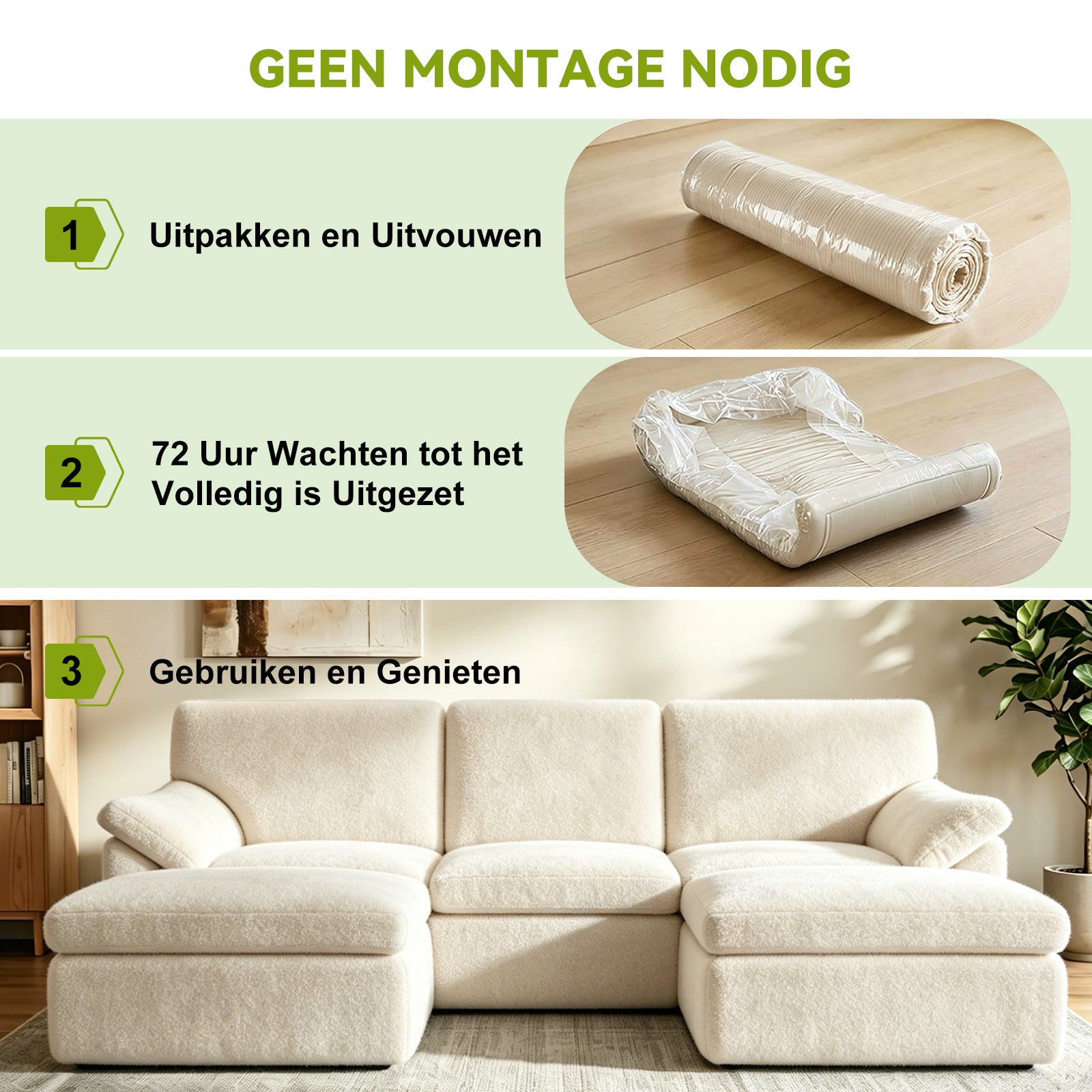 5-Zits U-Vormige Hoekbank, Comfortabele Modulaire Bank, Vrij te Combineren.