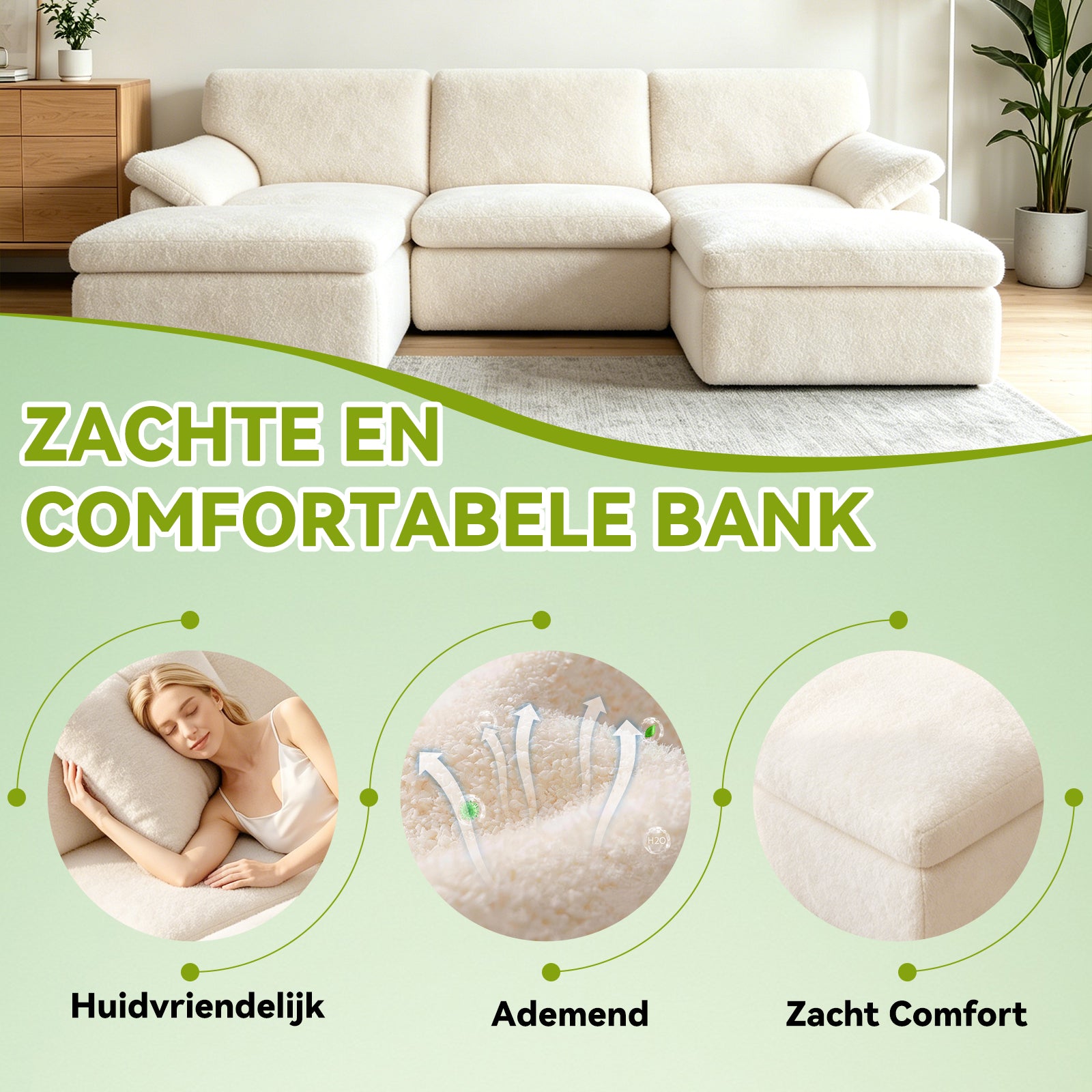 5-Zits U-Vormige Hoekbank, Comfortabele Modulaire Bank, Vrij te Combineren.