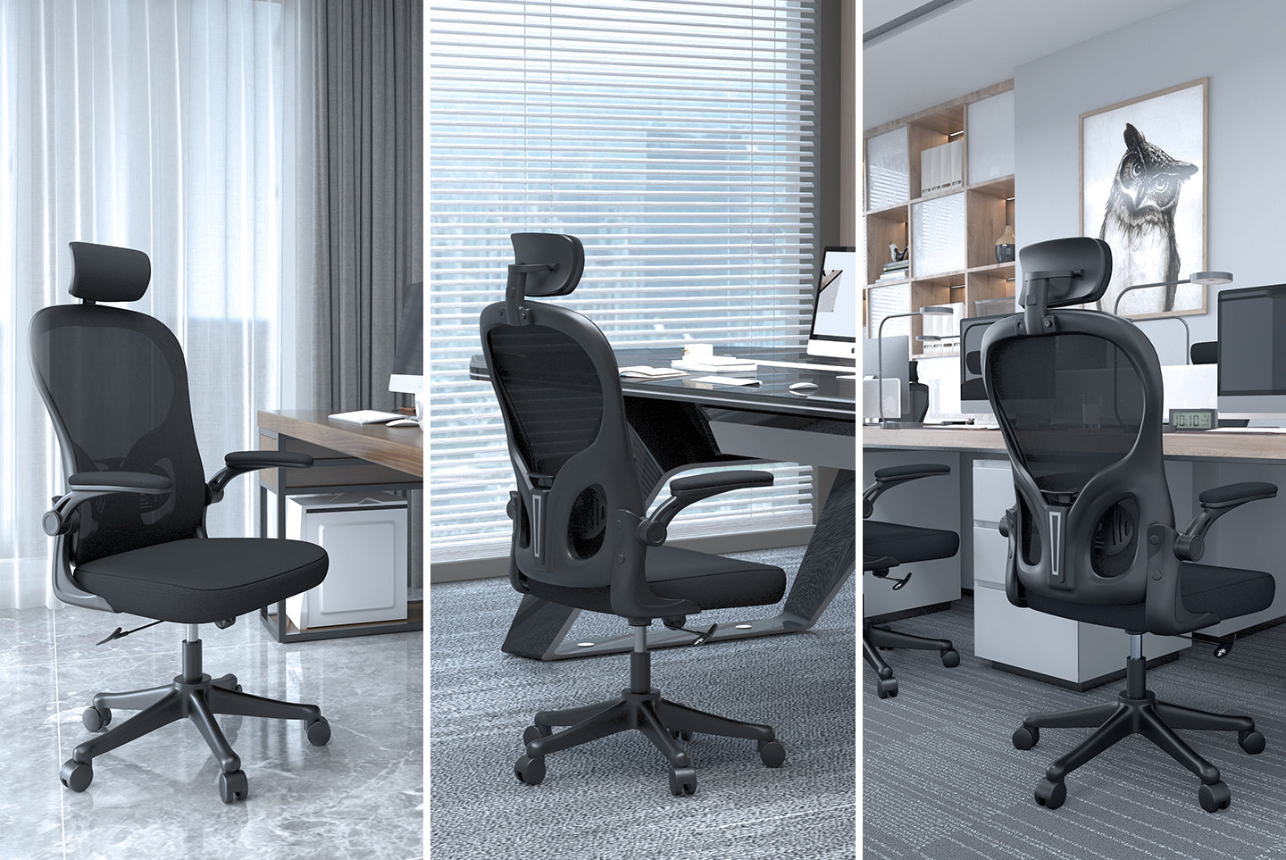 Bureaustoel Ergonomische, Bureaustoel met Verstelbare Lendesteun, Hoofdsteun en Armsteun, Tot 150kg